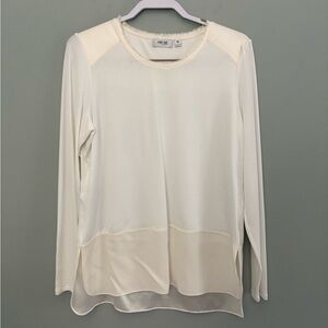 Per Se Cream Silk Blend Mixed Media Long Sleeve Tee Size M